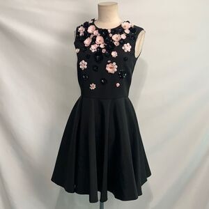 Giambatista  Valli black with 3D pink black flower top dress